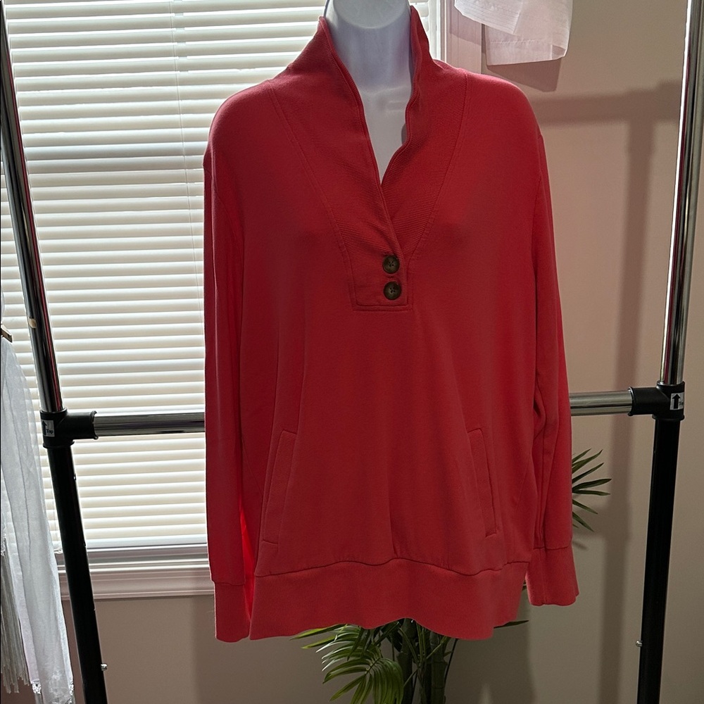 Banana Republic Coral  Pullover with Buttoned V-Neck